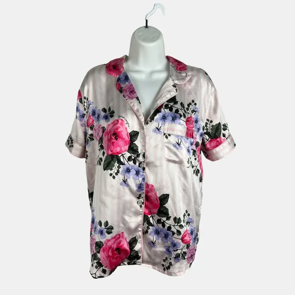 Victoria’s Secret Pink‎ Stripe Floral Satin Pajama Top S